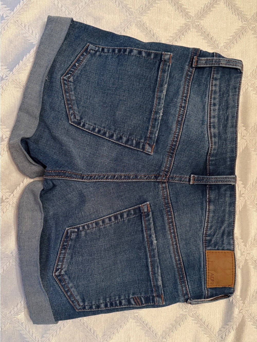 Aeropostale Distressed Dark Blue Rolled Hem Jean Shorts - Picture 2 of 3